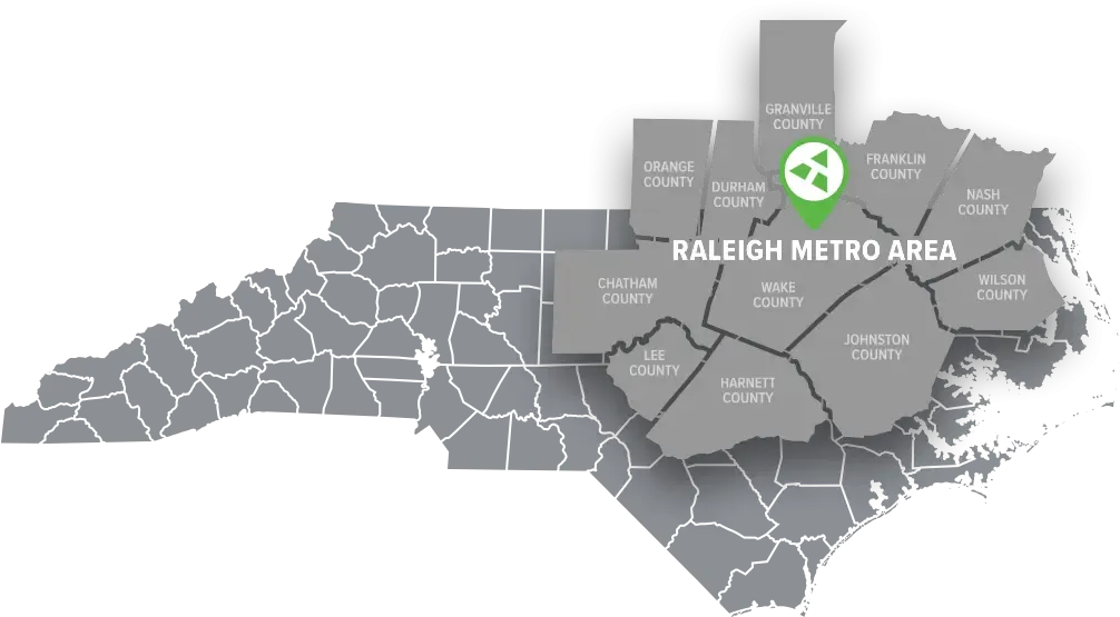 Triangle Lawn Care service area map Raleigh, NC